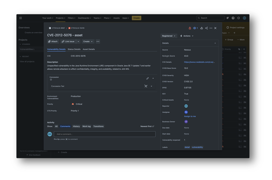 Jira Task - Nologin Automated Vulnerabilities Risk Management